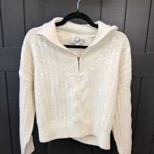 Elegant Off-White Sequin Turtleneck Sweater